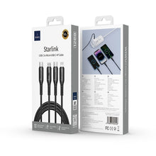 Заредете изображение във визуализатора на галерията – WiWU - Starlink Series Data Cable Wi-046E 3w1 USB C to USB C, Micro USB, Lightning 60W 1m - black
