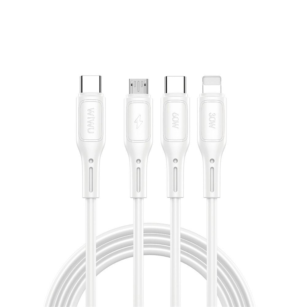 WiWU - Starlink Series Data Cable Wi-046E 3w1 USB C to USB C, Micro USB, Lightning 60W 1m - white