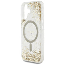 Заредете изображение във визуализатора на галерията – GUESS case for IPHONE 16 compatible with MagSafe GUHMP16SRGRGED (Resin Bottom Glitter) gold
