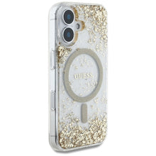 Заредете изображение във визуализатора на галерията – GUESS case for IPHONE 16 compatible with MagSafe GUHMP16SRGRGED (Resin Bottom Glitter) gold
