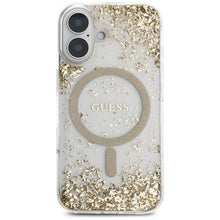 Заредете изображение във визуализатора на галерията – GUESS case for IPHONE 16 compatible with MagSafe GUHMP16SRGRGED (Resin Bottom Glitter) gold
