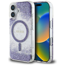 Заредете изображение във визуализатора на галерията – GUESS case for IPHONE 16 compatible with MagSafe GUHMP16SRGRGEU (Resin Bottom Glitter) purple
