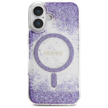 Заредете изображение във визуализатора на галерията – GUESS case for IPHONE 16 compatible with MagSafe GUHMP16SRGRGEU (Resin Bottom Glitter) purple
