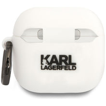 Заредете изображение във визуализатора на галерията – KARL LAGERFELD case for APPLE AirPods 4 KLA4RUNIKH (3D SIL NFT K) white
