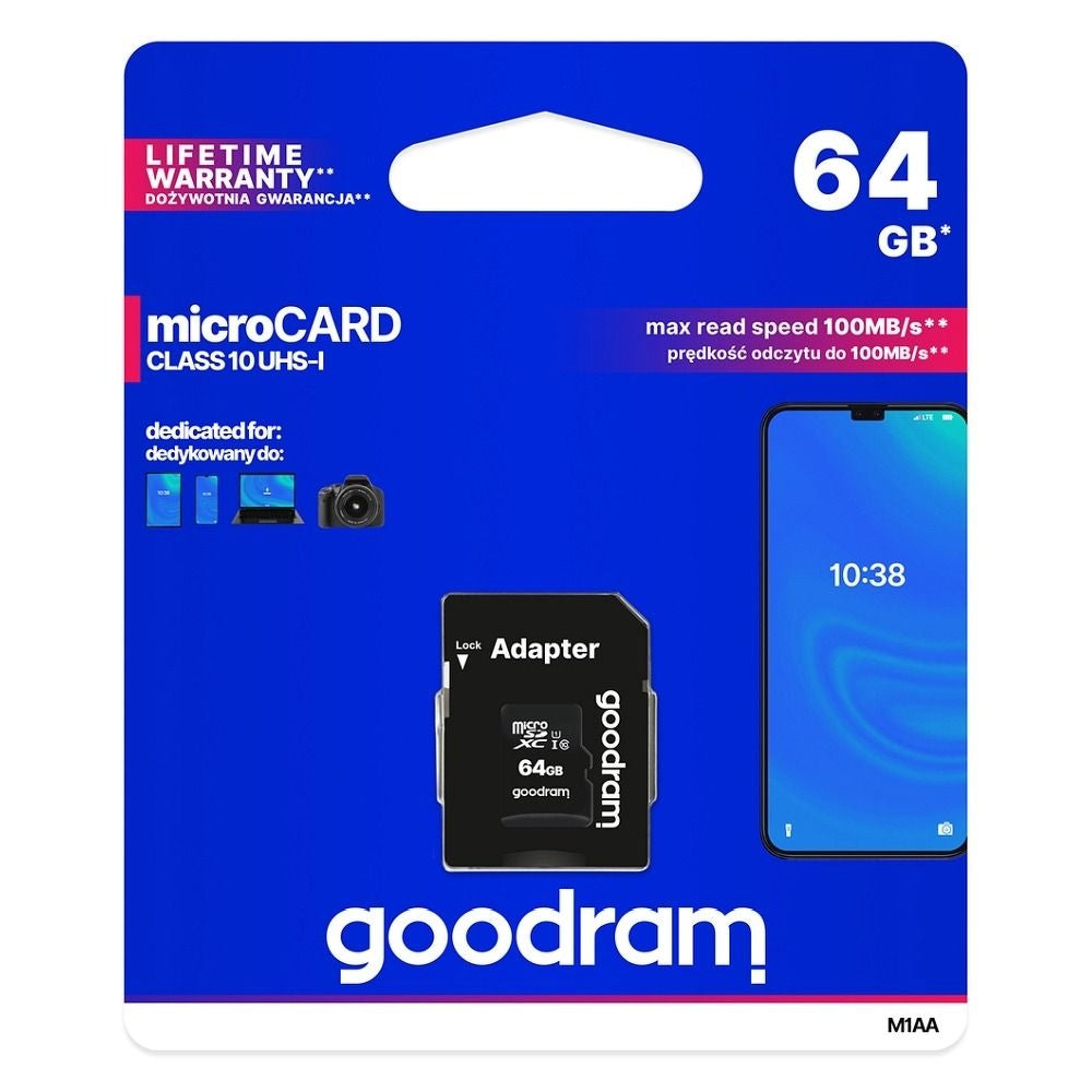 GOODRAM карта памет microSD 64GB 100MB/s клас 10 UHS I с адаптер SD