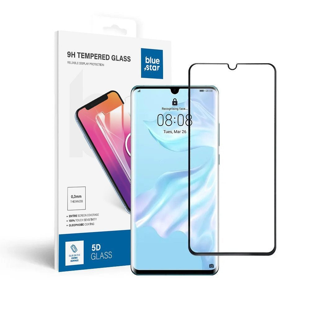 Стъклен протектор Blue Star - HUA P30 Pro (full glue/small size) - черен Tempered Glass Blue Star