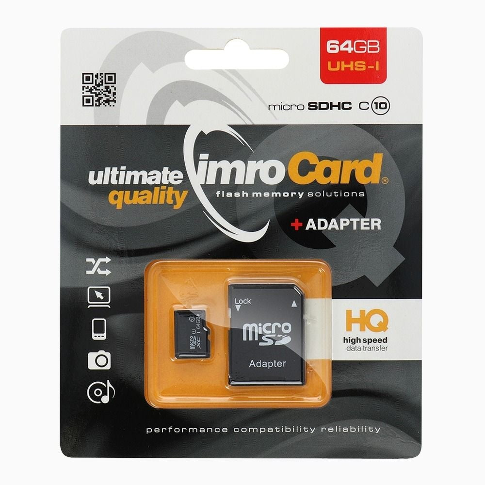 IMRO карта памет microSD 64GB 100MB/s клас 10 UHS I с адаптер SD