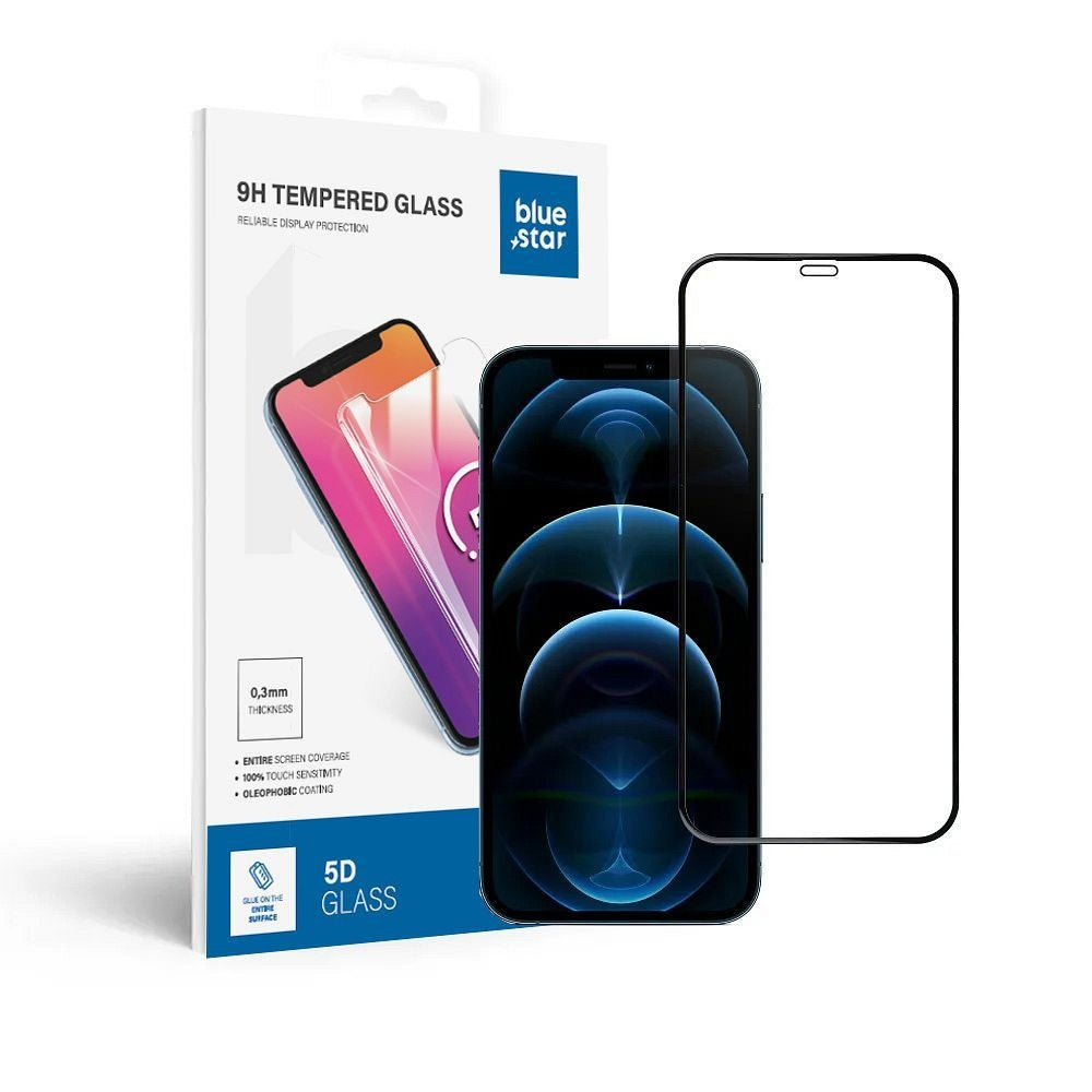 Стъклен протектор Blue Star - APP IPHONE 12/12 Pro 5D Full Cover черен