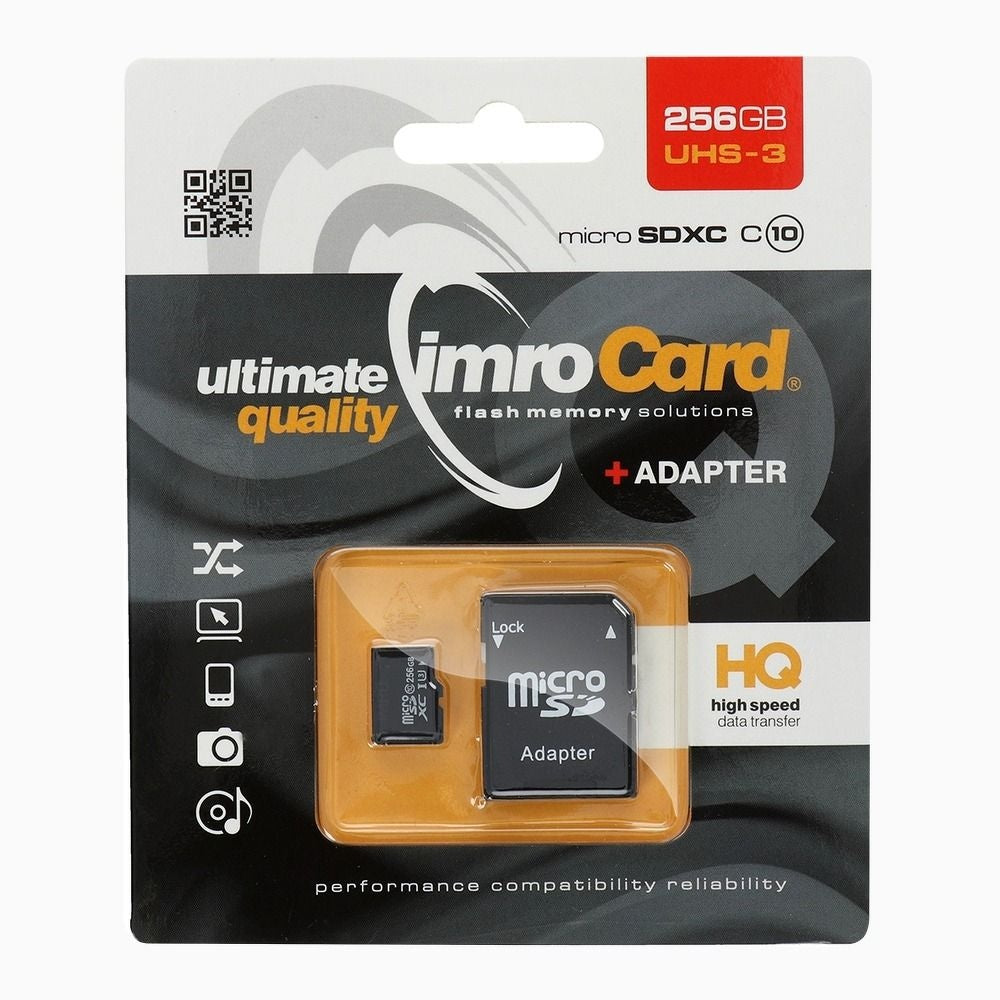 IMRO карта памет microSD 256GB 100MB/s клас 10 UHS 3 с адаптер SD