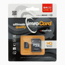 Заредете изображение във визуализатора на галерията – IMRO карта памет microSD 64GB 100MB/s клас 10 UHS 3 с адаптер SD
