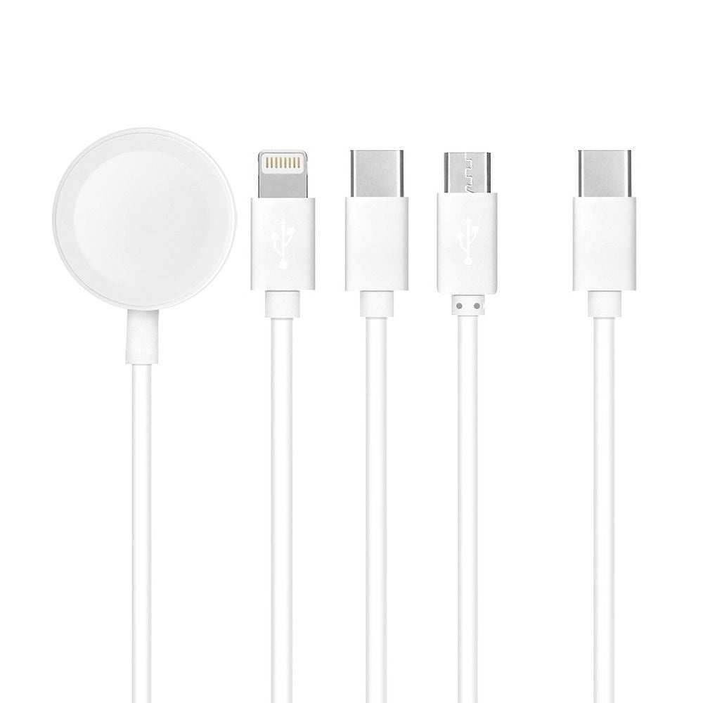 Кабел 4в1 Type C към Lightning / Type C / Micro USB / Apple Watch 3W 2A C3186 1,2 м бял