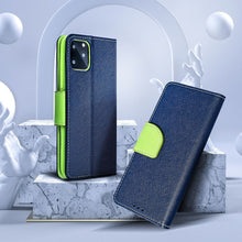Заредете изображение във визуализатора на галерията – Калъф тип книга FANCY за SAMSUNG S22 тъмно син / лайм
