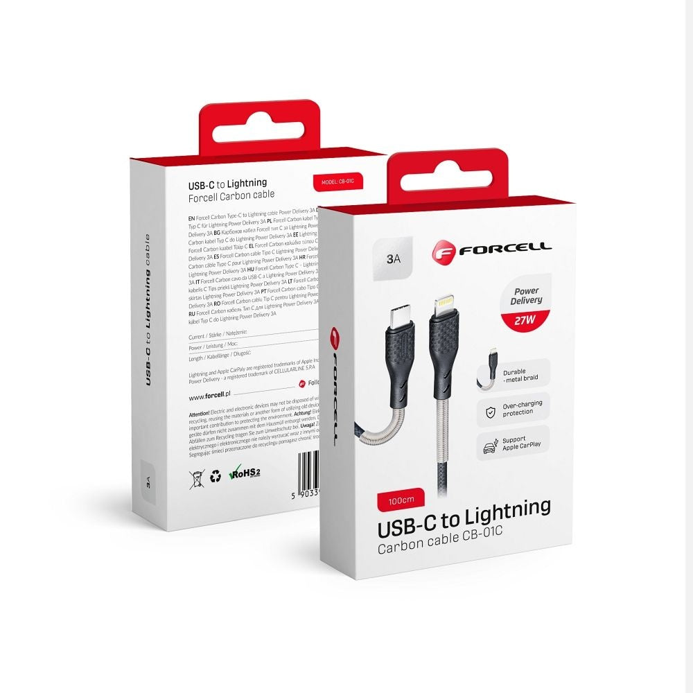FORCELL F-ENERGY Carbon CB-01C кабел Type C към Lightning PD 3A 27W CB-01C 1 м черен
