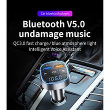 Заредете изображение във визуализатора на галерията – FM bluetooth предавател 5.0 + TF четец на карти + 2 x USB A QC3.0 BC57 черен
