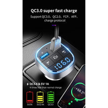 Заредете изображение във визуализатора на галерията – FM bluetooth предавател 5.0 + TF четец на карти + 2 x USB A QC3.0 BC57 черен
