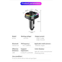 Заредете изображение във визуализатора на галерията – MP3 bluetooth предавател 5.0 + TF четец на карти + 2 x USB A QC3.0 BC52L черен
