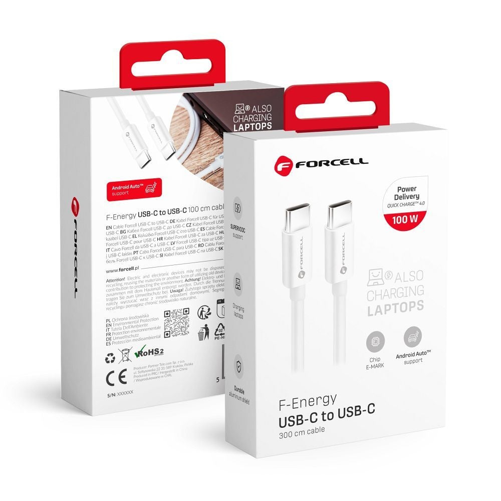 FORCELL F-ENERGY C339 кабел Type C към Type C PD QC4.0 5A 100W 3 м бял