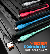 Кабел USB A към Lightning VEGER 2,4A V105 1,2 m - черен