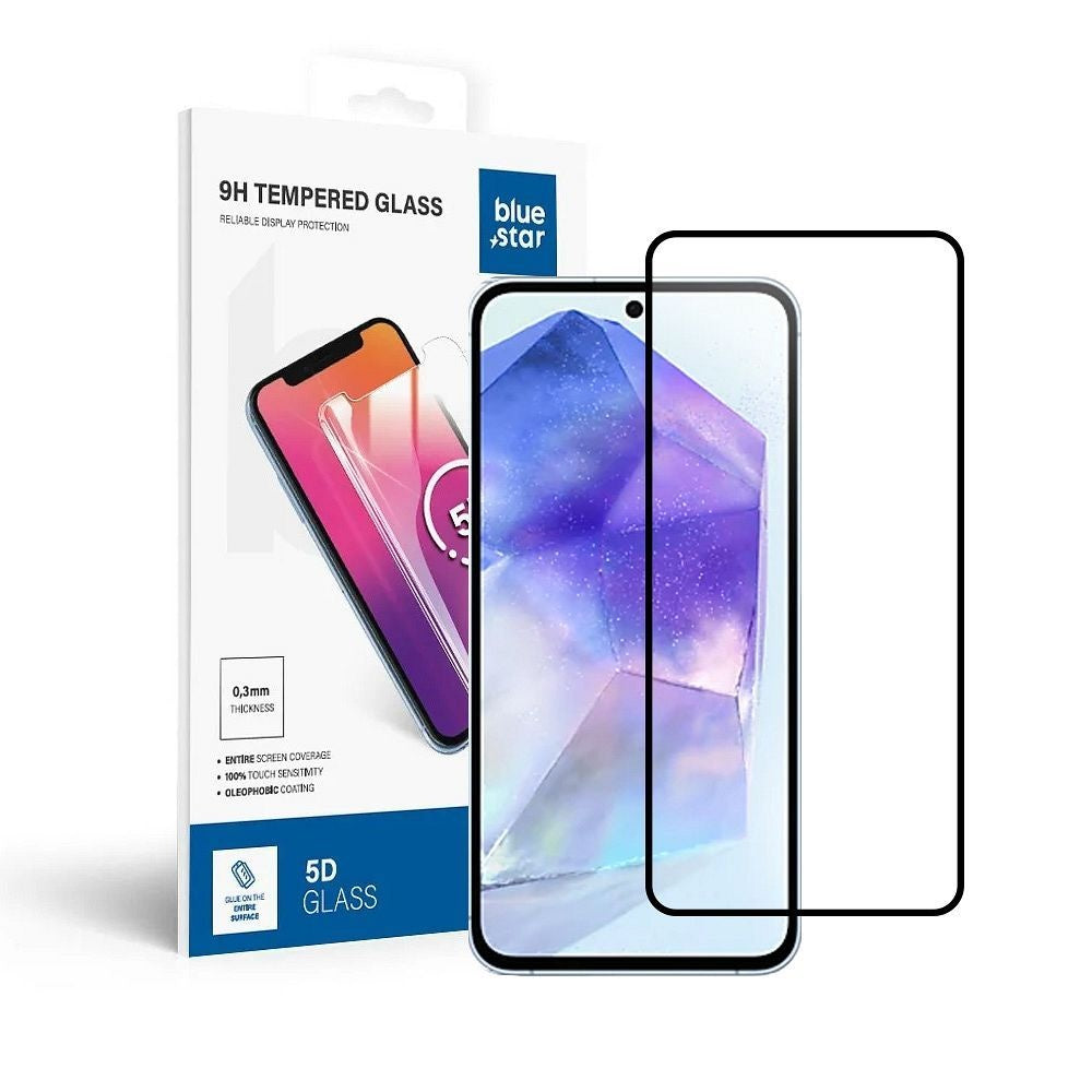 Стъклен протектор Blue Star за - SAMSUNG A55 5G Full Face (full glue with frame/small size) - черен Tempered Glass