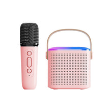 Заредете изображение във визуализатора на галерията – Говорител bluetooth Mini + безжичен микрофон LED Y1 розов
