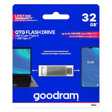 Заредете изображение във визуализатора на галерията – GOODRAM флашка OTG USB A + Type C ODA3 32GB USB3.2
