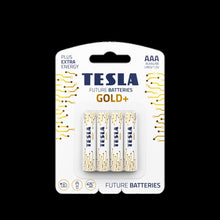 Заредете изображение във визуализатора на галерията – TESLA алкална батерия R3 (AAA) GOLD+ [4x120] 4 бр.
