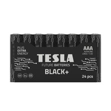 Заредете изображение във визуализатора на галерията – TESLA алкална батерия R3 (AAA) BLACK+ [24x30] 24 бр.
