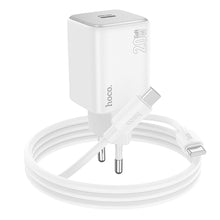 Заредете изображение във визуализатора на галерията – HOCO стенен адаптер 2 x Type C + USB A QC PD 65W GaN N30 бяло
