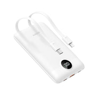 Външна батерия Veger C11 (W1170) PD QC3.0 2A 22,5W 10000 mAh с вградени кабели USB C / Lightning - бяла