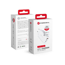 Заредете изображение във визуализатора на галерията – Travel charger forcell gan 65w with 2x usb type c socket, 1x usb a  - 3a with pd and quick charge 4.0 function
