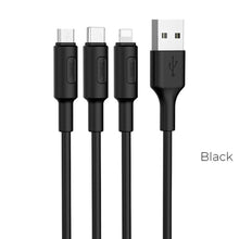 Заредете изображение във визуализатора на галерията – Кабел Hoco 3in1 USB A to Lightning / Micro USB / Type C 2A X25 1 m черен
