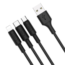 Заредете изображение във визуализатора на галерията – Кабел Hoco 3in1 USB A to Lightning / Micro USB / Type C 2A X25 1 m черен

