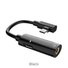 Заредете изображение във визуализатора на галерията – HOCO адаптер AUX 2в1 Type C към Jack 3,5 мм / Type C LS19 черен
