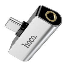 Заредете изображение във визуализатора на галерията – HOCO адаптер AUX 2в1 Type C към Jack 3,5 мм / Typ C LS26 сребрист
