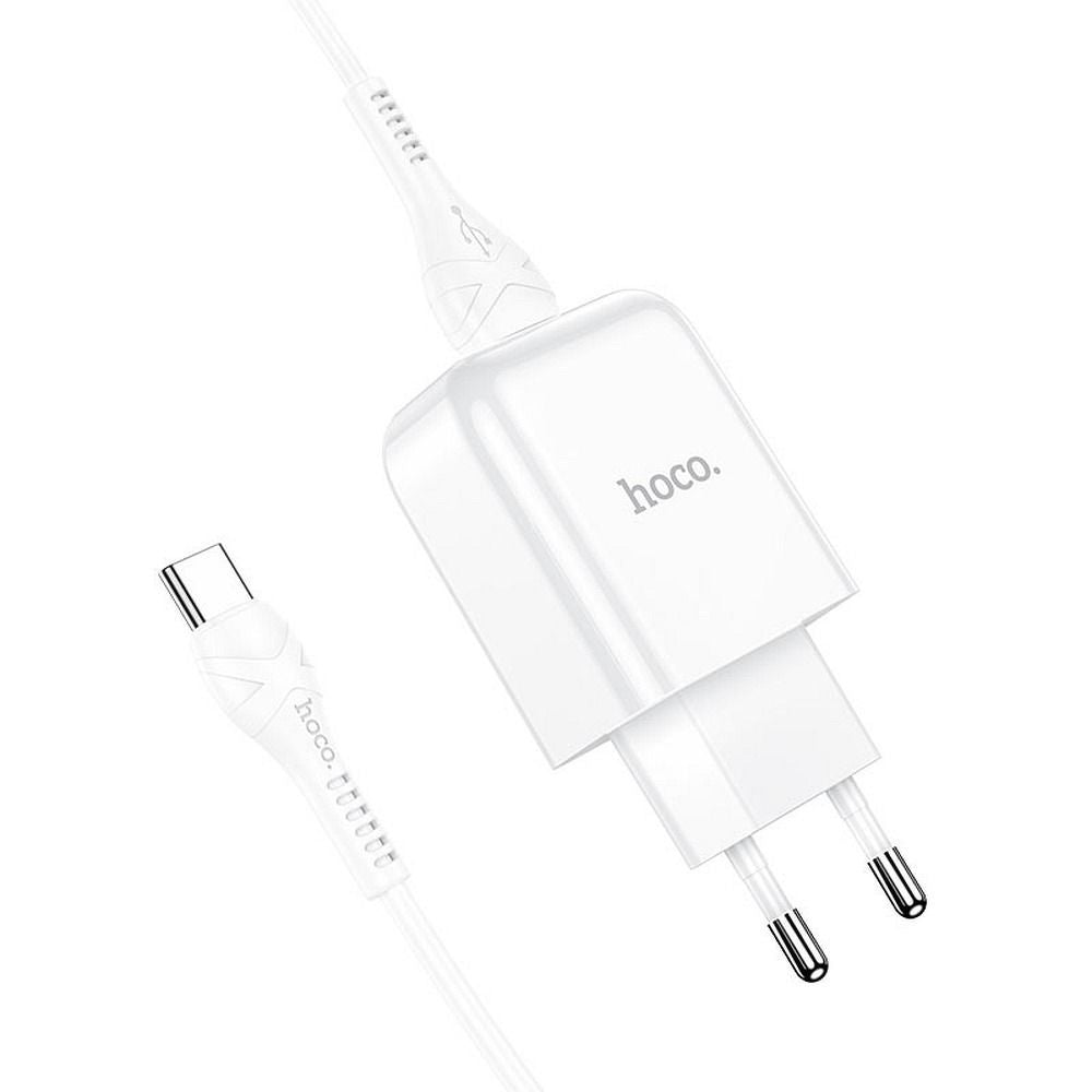 HOCO зарядно за пътуване USB A + кабел USB A към Type C 2.1A N2 бяло