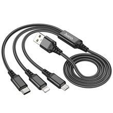 Заредете изображение във визуализатора на галерията – Кабел Hoco 3in1 USB A to Lightning / Micro USB / Type C 2A X76 1 m черен
