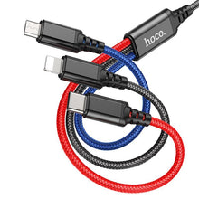 Заредете изображение във визуализатора на галерията – Кабел Hoco 3in1 USB A to Lightning / Micro USB / Type C 2A X76 1 m черен / червен / син
