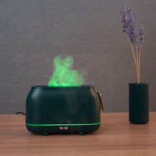 Заредете изображение във визуализатора на галерията – Colorful flame aromatherapy machine / humidifier / diffuser Art Deco model HZ005 dark green
