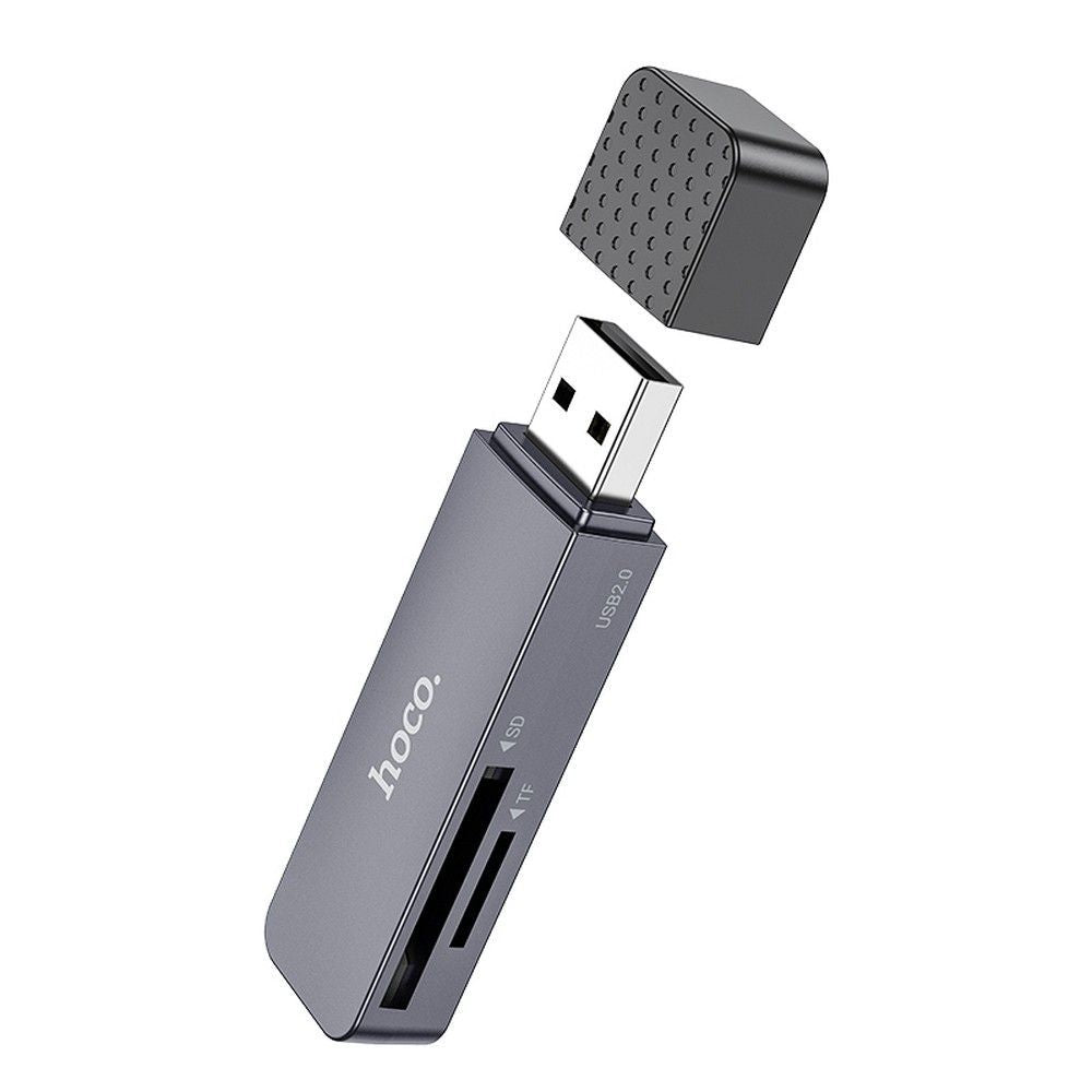 HOCO четец на карти 2в1 USB A 2.0 HB45 метален сив