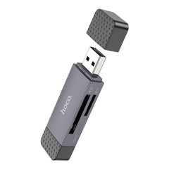 HOCO четец на карти 2в1 USB A + Type C 3.0 метален сив