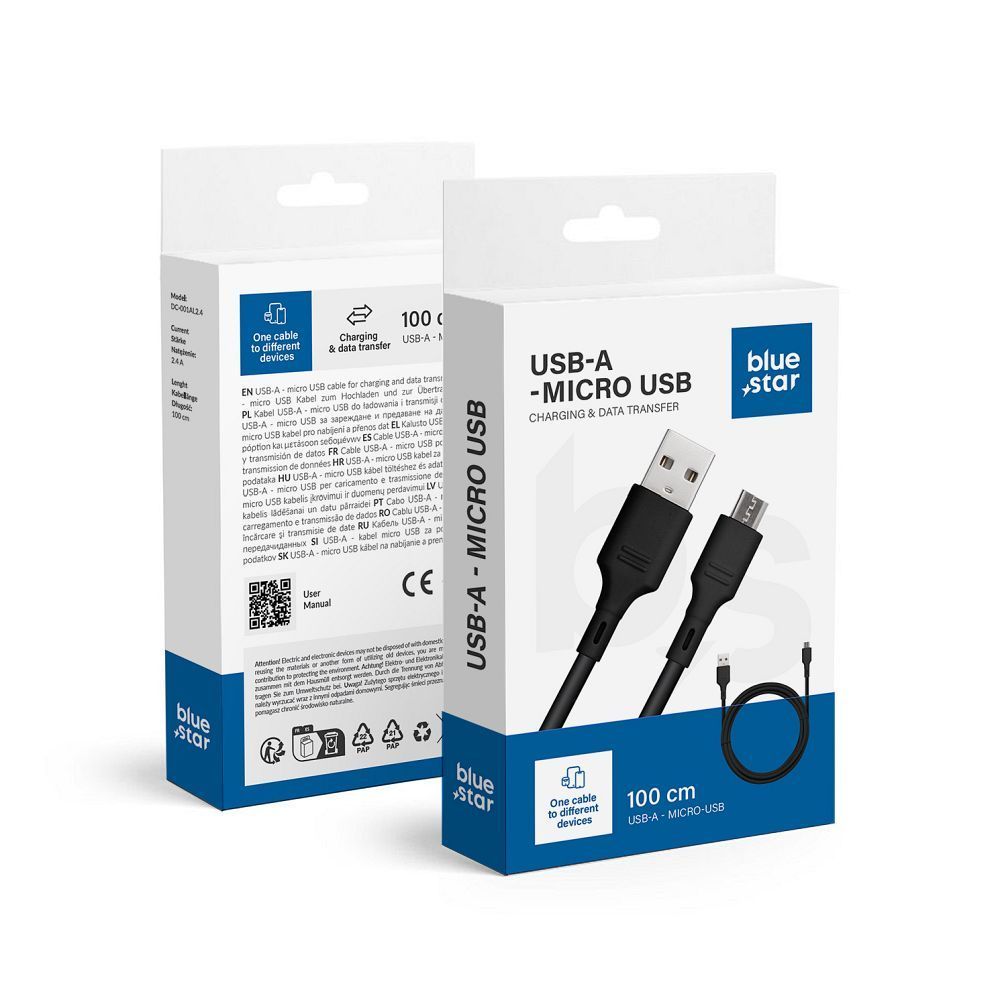 BLUE STAR кабел 2A USB A към Micro USB DC-001AM2.0 1 м черен