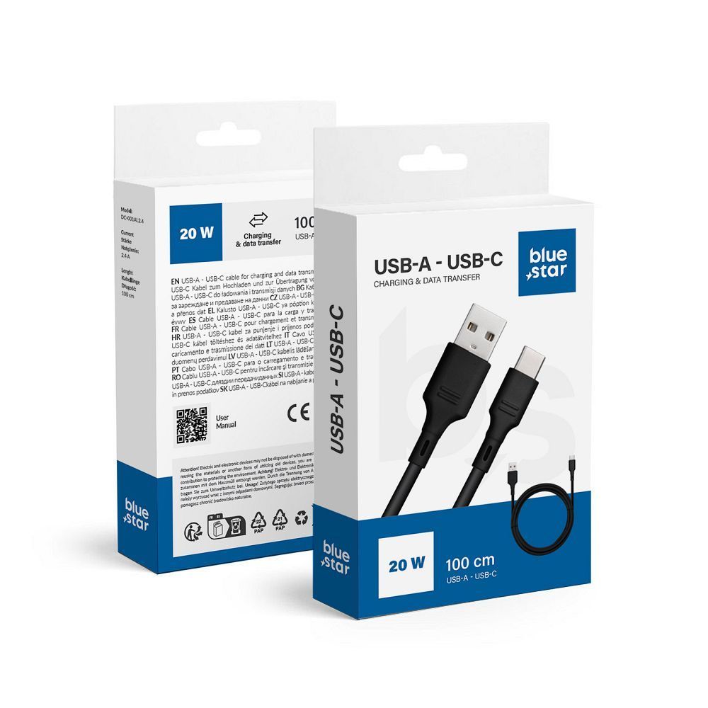 BLUE STAR кабел 3A USB A към Type C DC-001AC3.0 1 м черен