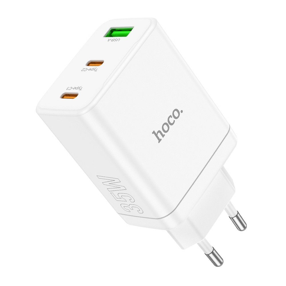 HOCO зарядно 2 x Type C + USB A + кабел Type C към Lightning PD QC3.0 3A 35W N33 бяло