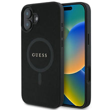 Заредете изображение във визуализатора на галерията – Оригинален гръб GUESS за IPHONE 16 Plus compatible with MagSafe GUHMP16MPSAHMCK (PU Saffiano Classic Logo) черен
