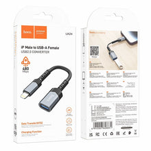 Заредете изображение във визуализатора на галерията – HOCO adapter iPhone Lightning 8-pin (male) to USB (female) 3.0 UA24 black
