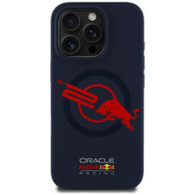 Заредете изображение във визуализатора на галерията – RED BULL case for IPHONE 16 Pro compatible with MagSafe RBHMP16L24SIOLVR (Silicone ORBR20 Logo Red Lining) navy
