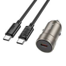 Заредете изображение във визуализатора на галерията – HOCO car charger Type C + cable Type C to Type C PD QC 30W Z57 metal gray
