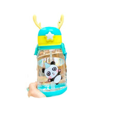 Заредете изображение във визуализатора на галерията – Water bottle with straw and leash for kids 500 - 600 ml green
