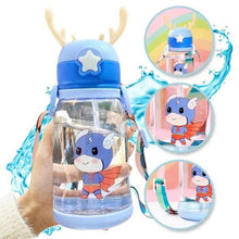 Заредете изображение във визуализатора на галерията – Water bottle with straw and leash for kids 500 - 600 ml blue
