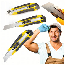 Заредете изображение във визуализатора на галерията – Upholstery knife with replaceable broken blade 18 cm RC-K-790 black yello

